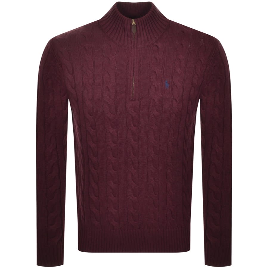 Alternative Image for ProductRalph Lauren Half Zip Cable Knit Jumper Burgundy1